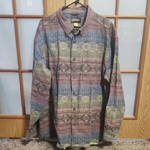 Cabela's Aztec Southwest Patterned Button Up Mens Deerskin Soft Chamois Thick
